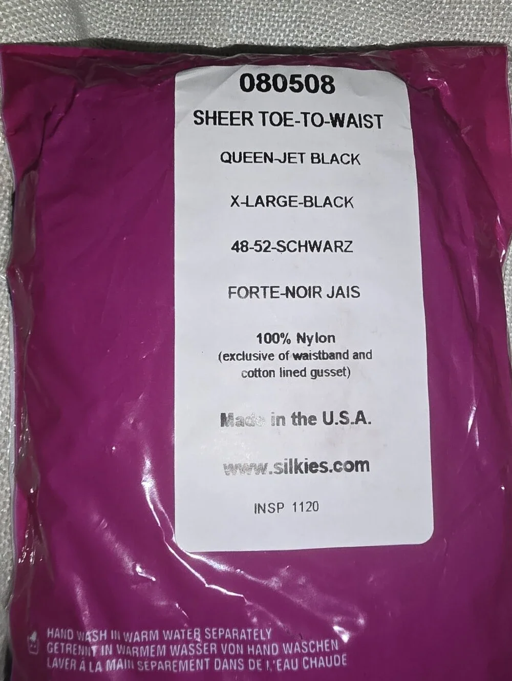 Silkies 080508 Sheer Toe to Waist 2016 XL Black Pantyhose New with tags